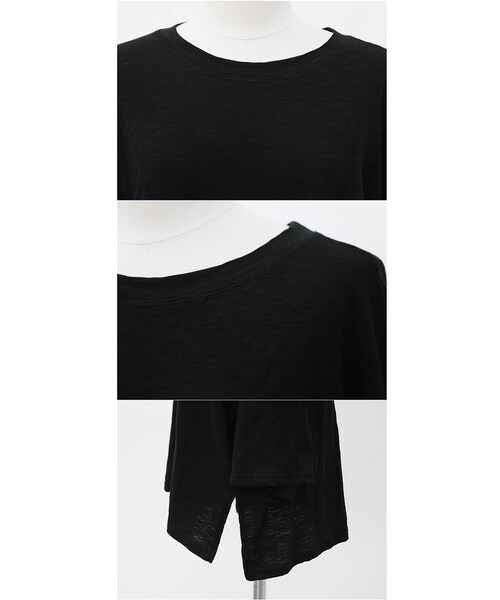 Aco Design（アコデザイン）の「ゆったり 無地 tシャツ レディース/tシャツ 7分袖/ゆるtシャツ（Tシャツ/カットソー・レディース・ブラック・肩幅：58　バスト：120　袖丈：30.5　袖周り：50　総丈(前/後)：62/64）」の13枚目の写真
