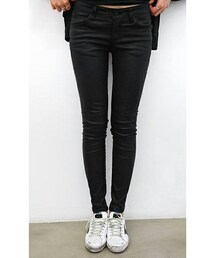 Aco Design | ストレッチ スキニーパンツ 黒/フェイクレザー パンツ/コーティング スキニー(その他パンツ)