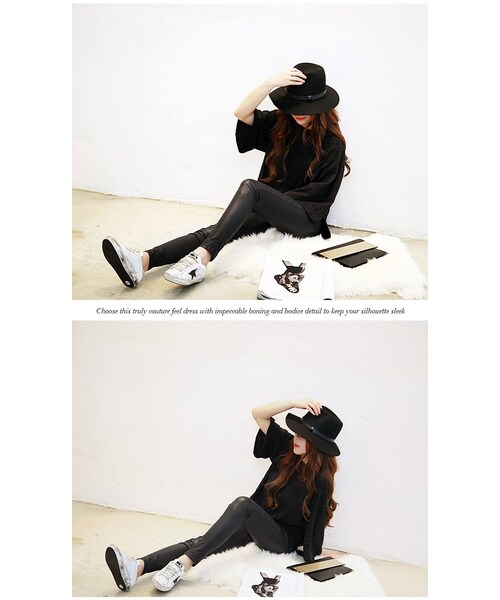 Aco Design（アコデザイン）の「ストレッチ スキニーパンツ 黒/フェイクレザー パンツ/コーティング スキニー（その他パンツ・レディース・ブラック・25-30）」の2枚目の写真