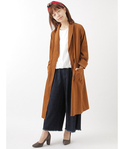 w closet（ダブルクローゼット）の「コーデュロイガウンコート（ジャケット/アウター・レディース・Lグレー/オレンジベージュ/ブラック・FREE）」の11枚目の写真