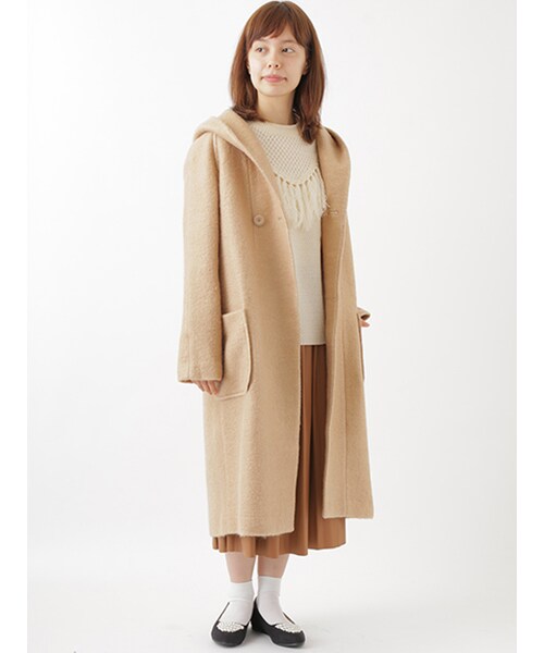 w closet(ダブルクローゼット)の「【予約】ブークレ起毛フードコート(ジャケット/アウター・レディース・ベージュ/グレー/ネイビー・FREE)」の12枚目の写真