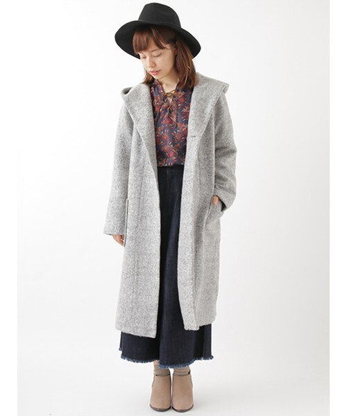 w closet(ダブルクローゼット)の「【予約】ブークレ起毛フードコート(ジャケット/アウター・レディース・ベージュ/グレー/ネイビー・FREE)」の13枚目の写真