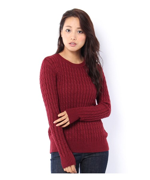 mysty woman(ミスティウーマン)の「カシミヤ混ケーブルニットプルオーバー(トップス・レディース・オフホワイト/トップグレー/ボルドー/ネイビー)」の3枚目の写真