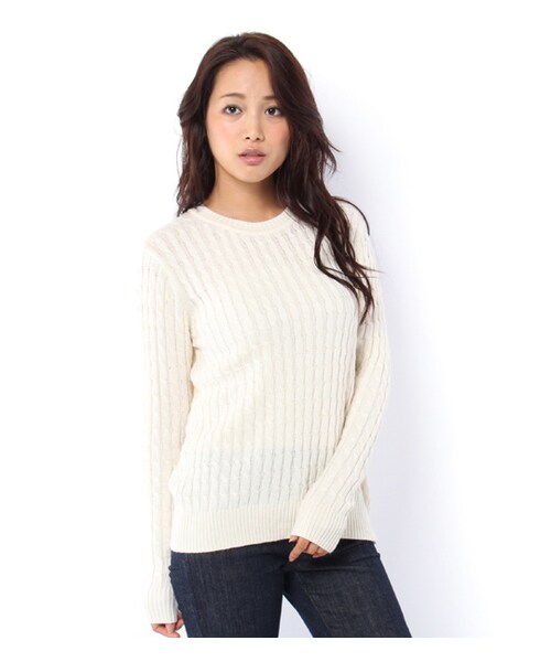 mysty woman(ミスティウーマン)の「カシミヤ混ケーブルニットプルオーバー(トップス・レディース・オフホワイト/トップグレー/ボルドー/ネイビー)」の1枚目の写真