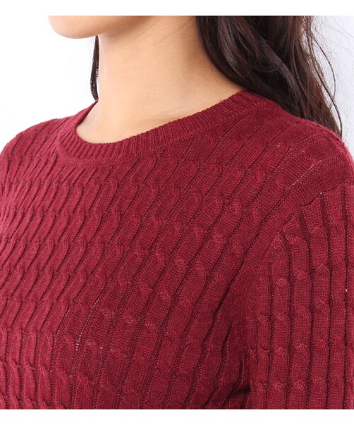 mysty woman(ミスティウーマン)の「カシミヤ混ケーブルニットプルオーバー(トップス・レディース・オフホワイト/トップグレー/ボルドー/ネイビー)」の7枚目の写真