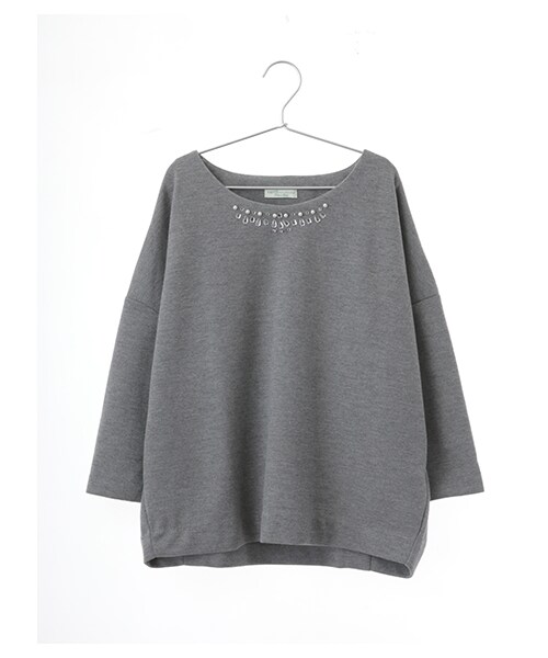 earth music&ecology(アースミュージックアンドエコロジー)の「衿ビジュープルオーバー(トップス・アイボリー/杢グレー/ネイビー/ダークグリーン・F)」の2枚目の写真