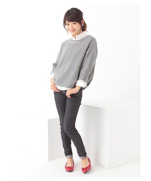 earth music&ecology(アースミュージックアンドエコロジー)の「衿ビジュープルオーバー(トップス・アイボリー/杢グレー/ネイビー/ダークグリーン・F)」の12枚目の写真