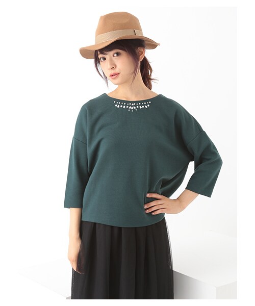 earth music&ecology(アースミュージックアンドエコロジー)の「衿ビジュープルオーバー(トップス・アイボリー/杢グレー/ネイビー/ダークグリーン・F)」の5枚目の写真