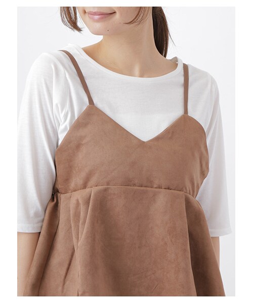 E hyphen world gallery（イーハイフンワールドギャラリー）の「・スウェードキャミセットTシャツ（トップス・ブラック/キャメル・F）」の6枚目の写真