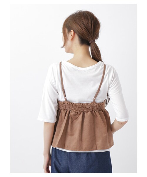 E hyphen world gallery（イーハイフンワールドギャラリー）の「・スウェードキャミセットTシャツ（トップス・ブラック/キャメル・F）」の5枚目の写真