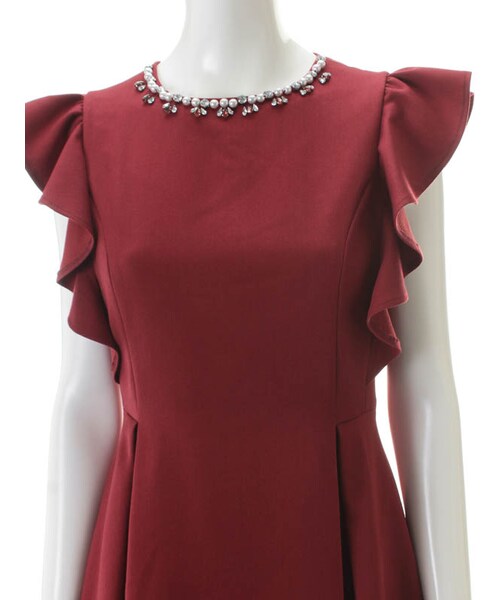 31 Sons de mode（トランテアン　ソン　ドゥ　モード）の「ネックビジューフリル袖ワンピース（ワンピース/ドレス・レディース・エンジ/モノクロ/ブラック・36/38）」の6枚目の写真