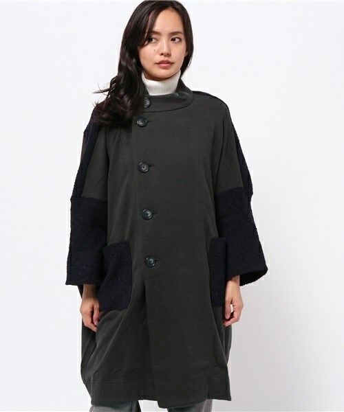 gomme(ゴム)の「スタンドカラーコート(その他アウター・レディース・チャコールグレー/ネイビー・MEDIUM)」の1枚目の写真
