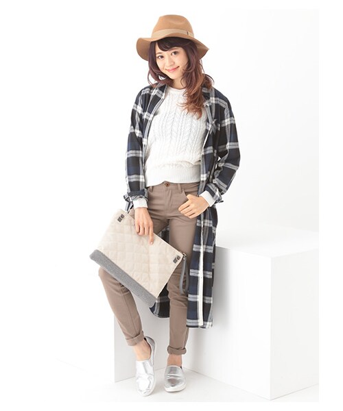 earth music&ecology（アースミュージックアンドエコロジー）の「ロングチェックシャツワンピース（ワンピース/ドレス・レッド/グリーン/ネイビー・M/L）」の13枚目の写真