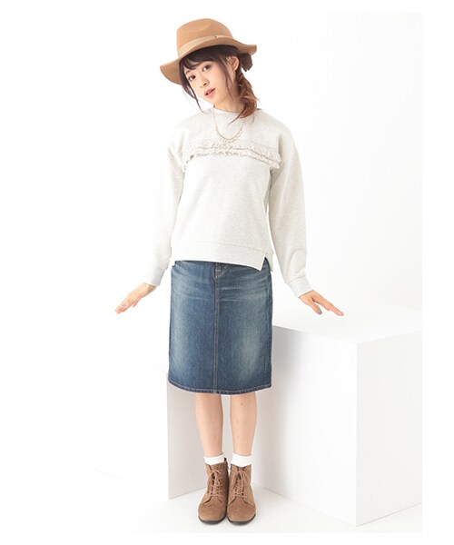 earth music&ecology（アースミュージックアンドエコロジー）の「フリンジスウェットプルオーバー（トップス・杢ホワイト/杢ライトグレー/ネイビー・F）」の11枚目の写真