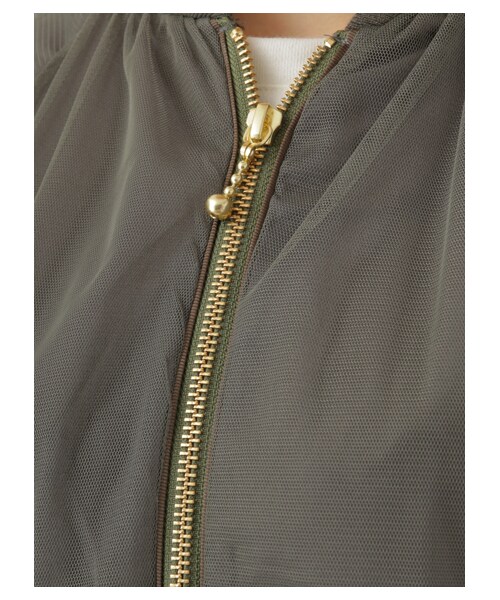 earth music&ecology（アースミュージックアンドエコロジー）の「＜WEB限定大きな・小さなサイズ＞チュール重ねショートブルゾン（ジャケット/アウター・アイボリー/ブラック/カーキ）」の9枚目の写真