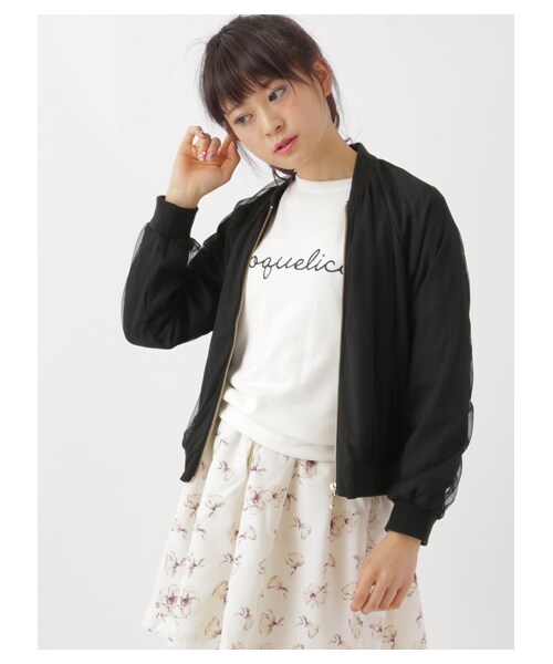 earth music&ecology（アースミュージックアンドエコロジー）の「＜WEB限定大きな・小さなサイズ＞チュール重ねショートブルゾン（ジャケット/アウター・アイボリー/ブラック/カーキ）」の2枚目の写真