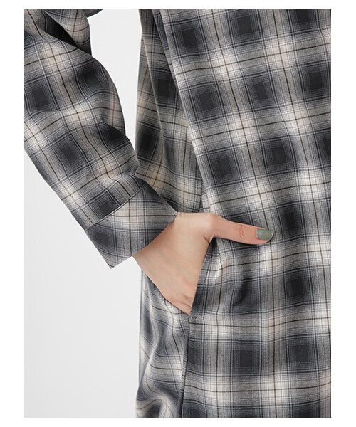 E hyphen world gallery ネルチェックシャツチュニック 黒 E hyphen world gallery ネルチェックシャツチュニック 黒