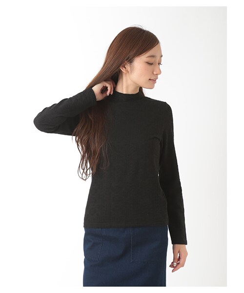 E hyphen world gallery（イーハイフンワールドギャラリー）の「ハイネックケーブルJQプルオーバー（トップス・アイボリー/オフホワイト/杢グレー/ブラック/ネイビー・F）」の3枚目の写真