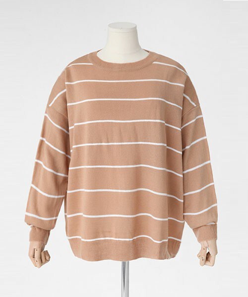 DHOLIC(ディーホリック)の「ボーイフレンド風ボーダーゆったりニット(ニット/セーター・レディース・ネイビー/ベージュ/ワイン・FREE)」の2枚目の写真