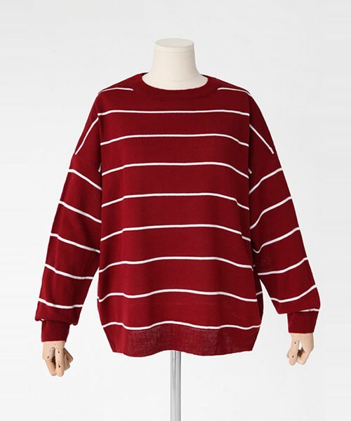 DHOLIC(ディーホリック)の「ボーイフレンド風ボーダーゆったりニット(ニット/セーター・レディース・ネイビー/ベージュ/ワイン・FREE)」の3枚目の写真