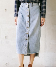 DHOLIC | アンバランスカットフロントボタンデニムミディスカート(デニムスカート)