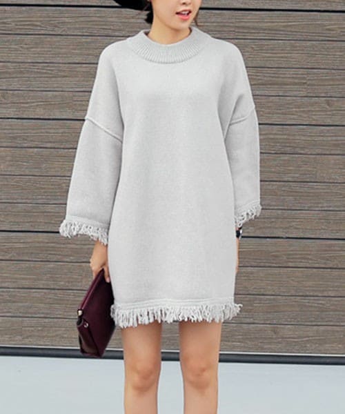 DHOLIC（ディーホリック）の「フリンジポイントルーズフィットニットワンピース（ワンピース・レディース・カーキ/グレー/ダークグリーン/ピンクベージュ/ブラウン・FREE）」の2枚目の写真