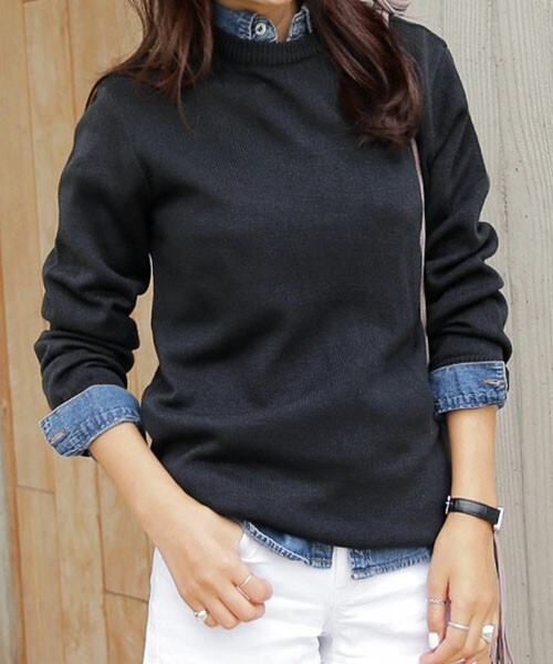 DHOLIC（ディーホリック）の「クルーネックオーバーフィットニットトップス（ニット/セーター・レディース・アイボリー/グリーン/グレー/ダークレッド/ネイビー/ピンク/ピンクベージュ/ブラック/ブラックグレー/ブルー・M/L）」の4枚目の写真