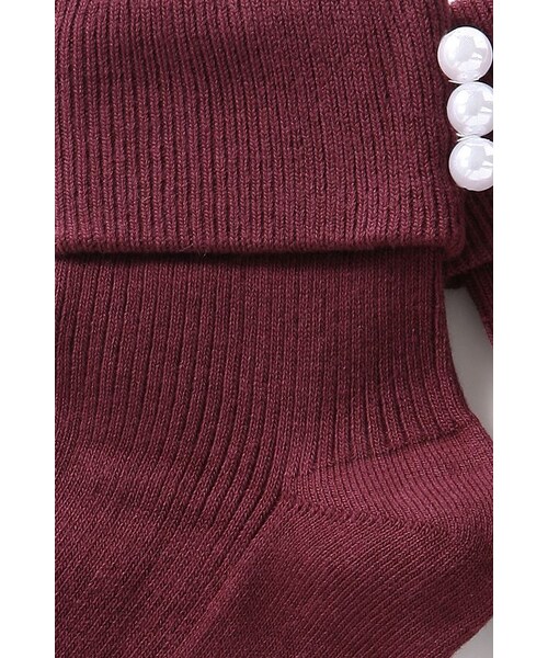 tutuanna（チュチュアンナ）の「3連パールモチーフ付き三つ折りリブソックス（靴下・レディース・ワイン・22-25cm）」の4枚目の写真