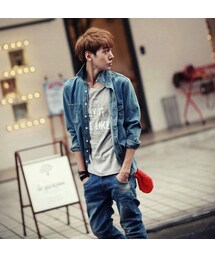 STORES.jp | デニムシャツ★長袖★クラッシュ加工★美細シルエット★【送料無料】(シャツ/ブラウス)