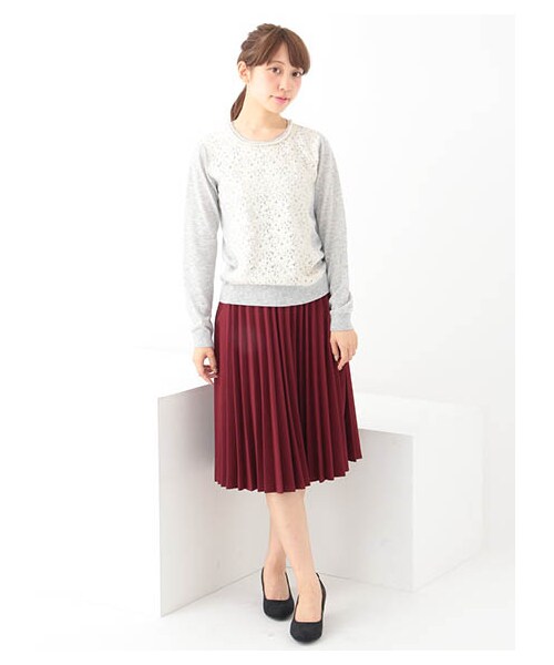 earth music&ecology（アースミュージックアンドエコロジー）の「【スキスカ！】プリーツ ミディ（スカート・杢ライトグレー/ボルドー/キャメル/ネイビー/ダークブル・F）」の14枚目の写真