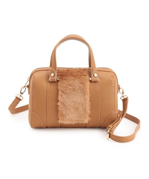 ADAM ET ROPE'（アダムエロペ）の「ファーコンビボストンバッグ（バッグ・レディース・ブラック/キャメル系・M）」の3枚目の写真