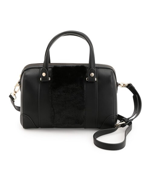 ADAM ET ROPE'（アダムエロペ）の「ファーコンビボストンバッグ（バッグ・レディース・ブラック/キャメル系・M）」の2枚目の写真