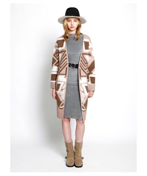 LILY BROWN（リリーブラウン）の「ニットジャガードガウン（ニットアウター・レディース・BLK/BEG/CML・F）」の12枚目の写真