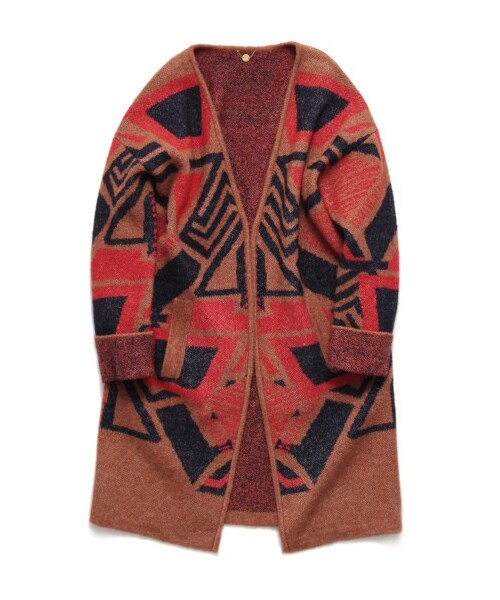 LILY BROWN（リリーブラウン）の「ニットジャガードガウン（ニットアウター・レディース・BLK/BEG/CML・F）」の3枚目の写真