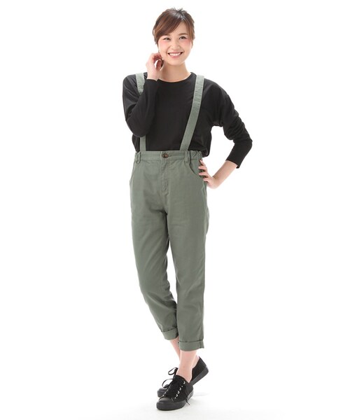 Honeys（ハニーズ）の「サス付イージーパンツ（パンツ・スキニー・レディース・ネイビー/カーキ/迷彩柄/ベージュ・Ｓ/Ｍ/Ｌ）」の2枚目の写真