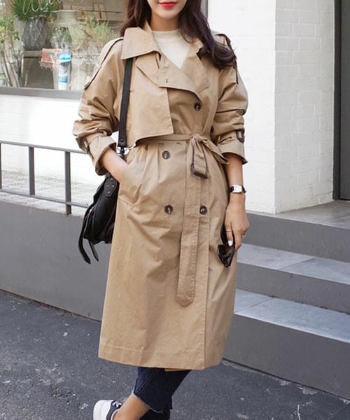 DHOLIC(ディーホリック)の「裏地ストライプベーシックトレンチコート(トレンチコート・レディース・ブラックグレー/ベージュ・FREE)」の2枚目の写真