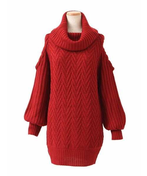 Newlyme（ニューリーミー）の「肩開きオフタートルニットトップス（トップス・レディース・ボルドー/スモークブルー/ブラック/オフホワイト・M/L）」の3枚目の写真