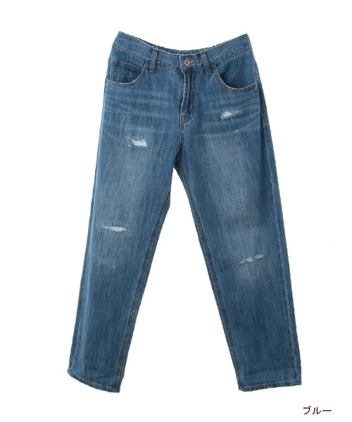 w closet（ダブルクローゼット）の「10ozダメージデニムパンツ（パンツ・レディース・ブルー・FREE）」の2枚目の写真