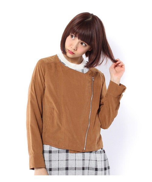 PAGEBOY（ページボーイ）の「ピーチ起毛ノーカラーブルゾン（ジャケット/アウター・レディース・キャメル/カーキ/ネイビー）」の10枚目の写真