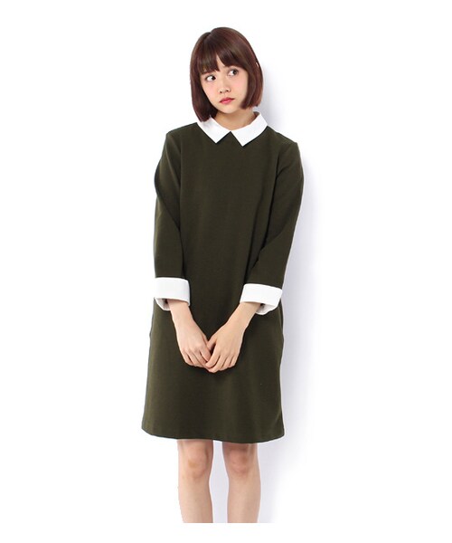 PAGEBOY（ページボーイ）の「鹿の子リップル衿付きワンピース（ワンピース/ドレス・レディース・グレー/カーキ/ネイビー）」の2枚目の写真