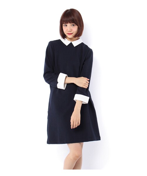 PAGEBOY（ページボーイ）の「鹿の子リップル衿付きワンピース（ワンピース/ドレス・レディース・グレー/カーキ/ネイビー）」の3枚目の写真