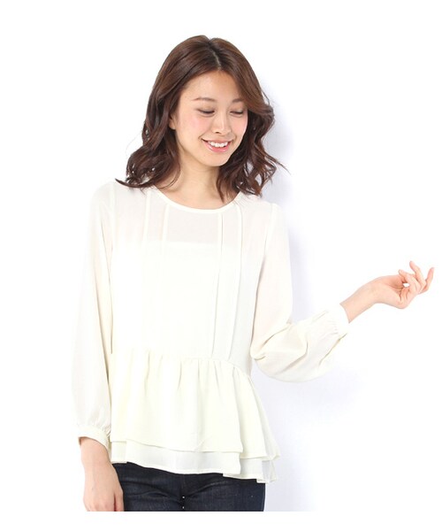 mysty woman(ミスティウーマン)の「シフォンティアードブラウス×ニットベストセット(トップス・レディース・トップグレー/チャコールグレー/ベージュ/ネイビー)」の13枚目の写真