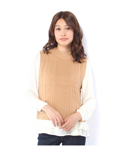 mysty woman(ミスティウーマン)の「シフォンティアードブラウス×ニットベストセット(トップス・レディース・トップグレー/チャコールグレー/ベージュ/ネイビー)」の3枚目の写真