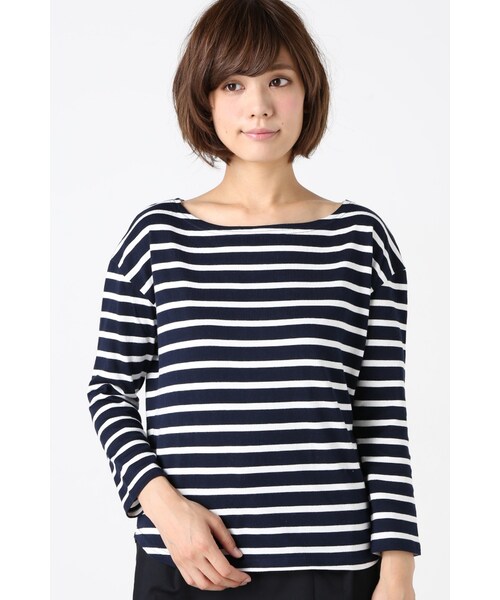SLOBE IENA(スローブイエナ)の「UTILITY ボーダーボートネックプルオーバー(トップス・レディース・カーキ/ネイビー/ブルー A・フリー)」の7枚目の写真
