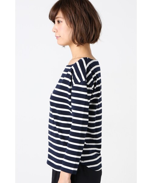 SLOBE IENA(スローブイエナ)の「UTILITY ボーダーボートネックプルオーバー(トップス・レディース・カーキ/ネイビー/ブルー A・フリー)」の8枚目の写真