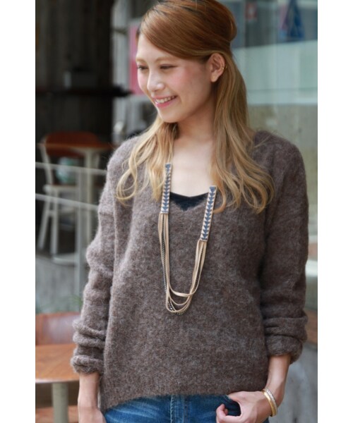 JOURNAL STANDARD relume（ジャーナルスタンダード　レリューム）の「《予約》ALPACA BRUSH Vネックプルオーバー◆（トップス・レディース・グレーA/ホワイト/ブラウン・フリー）」の3枚目の写真