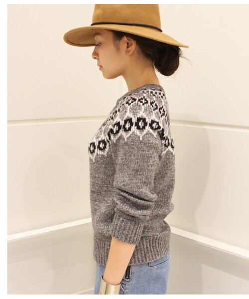 MADEMOISELLE ROPE'（マドモアゼル ロペ）の「ノルディック柄ニットプルオーバー（トップス・レディース・グレー・M）」の3枚目の写真