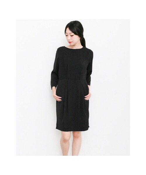 KBF（ケイビーエフ）の「KBF+ ウエスト切り替えタックワンピース（ワンピース/ドレス・レディース・WINE/NAVY/BLACK・one）」の5枚目の写真