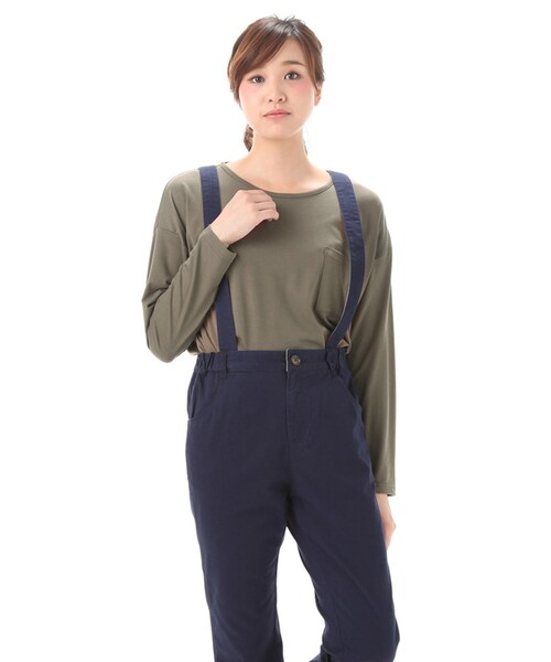 Honeys（ハニーズ）の「ポケ付Ｔシャツ（カットソー・Tシャツ・レディース・アイボリー/クロ/アイボリー×コン/カーキ/杢グレー×クロ・Ｍ/Ｌ）」の5枚目の写真