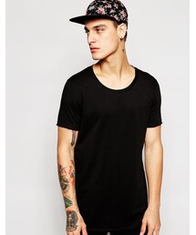 asos | ASOS BRAND ASOS Longline T-Shirt With Scoop Neck And Raw Edge(Tシャツ/カットソー)
